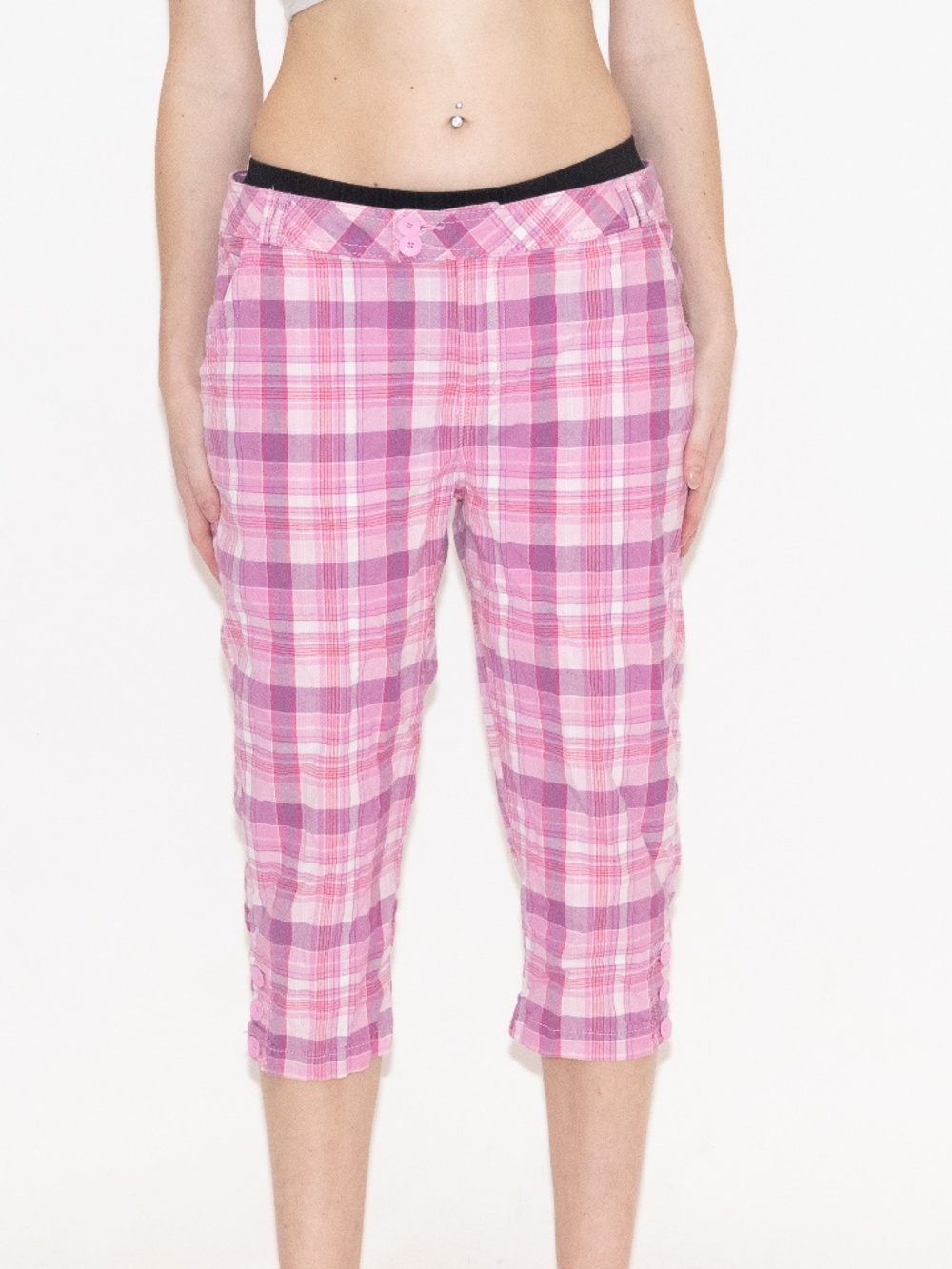 Y2k pink plaid capris low rise size 14 fashion bug cotton spandex